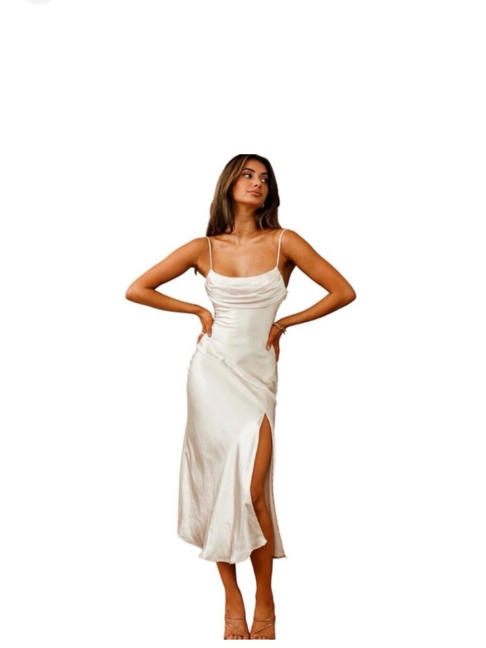 Champagne Silk Slip Midi Dress with Slit